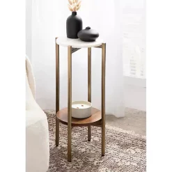 Online Kirklands Home Marble Walnut Accent Table White
