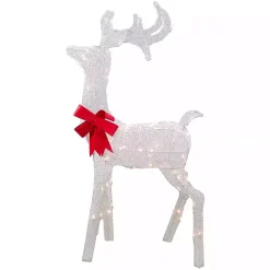 Discount Kirklands Home Mesh and Red Bow Standing LED Christmas Deer White