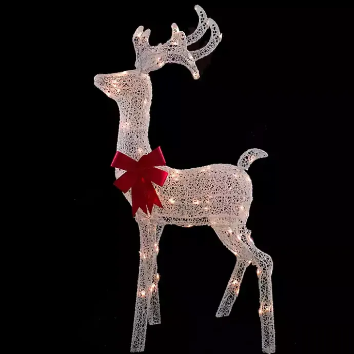 Discount Kirklands Home Mesh and Red Bow Standing LED Christmas Deer White