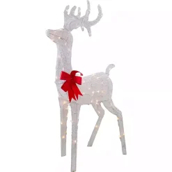 Discount Kirklands Home Mesh and Red Bow Standing LED Christmas Deer White