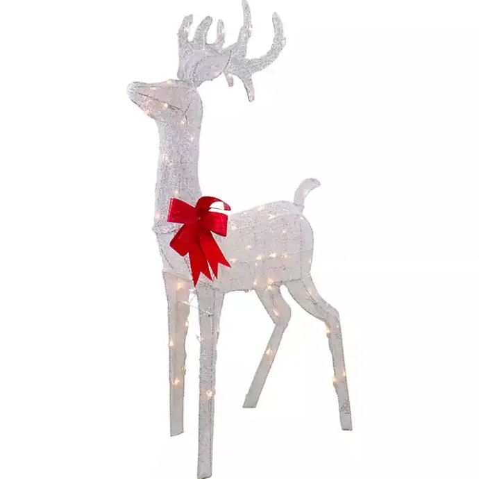 Discount Kirklands Home Mesh and Red Bow Standing LED Christmas Deer White