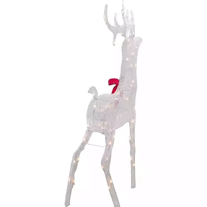Discount Kirklands Home Mesh and Red Bow Standing LED Christmas Deer White