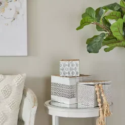 Discount Kirklands Home White Metal and Carved Wood Boxes, Set of 3