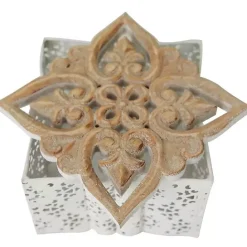 Discount Kirklands Home White Metal and Carved Wood Boxes, Set of 3