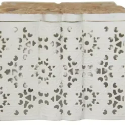 Discount Kirklands Home White Metal and Carved Wood Boxes, Set of 3