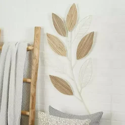 Best Kirklands Home White Metal and Reed Leaf Wall Plaque