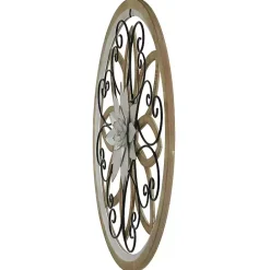 Best Kirklands Home White Metal and Wood Floral Round Wall Plaque