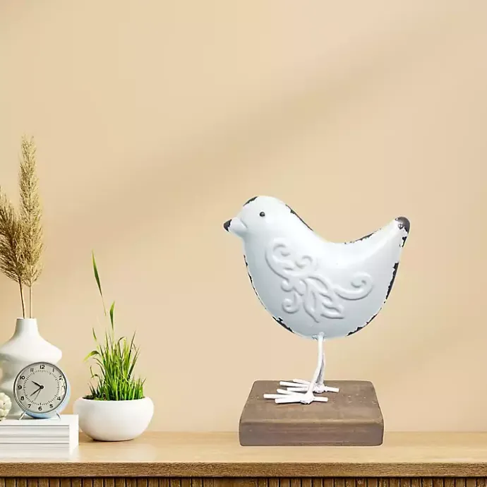Discount Kirklands Home Metal Bird Statue on Wood Base, 7 in. White