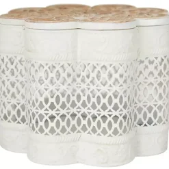 New Kirklands Home Metal Floral Carved Boxes, Set of 3 White