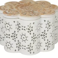 New Kirklands Home Metal Floral Carved Boxes, Set of 3 White