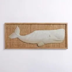 Kirklands Home White Metal Whale Rattan Wall Plaque