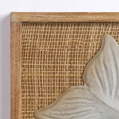 Kirklands Home White Metal Whale Rattan Wall Plaque