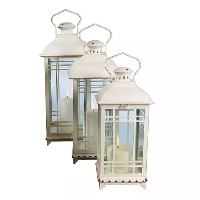 Hot Kirklands Home Metal Windowpane Lanterns, Set of 3 White