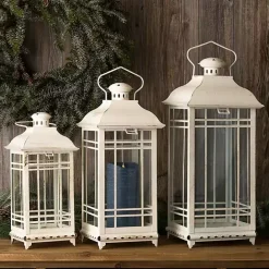 Hot Kirklands Home Metal Windowpane Lanterns, Set of 3 White