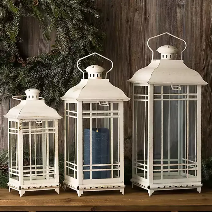 Hot Kirklands Home Metal Windowpane Lanterns, Set of 3 White