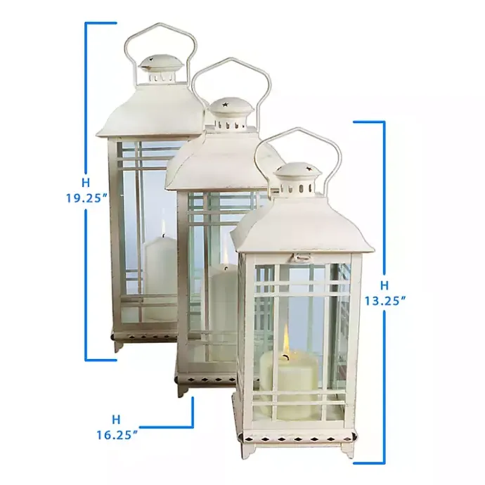 Hot Kirklands Home Metal Windowpane Lanterns, Set of 3 White