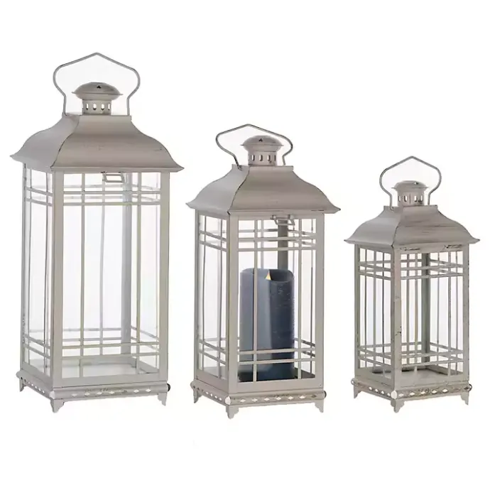 Hot Kirklands Home Metal Windowpane Lanterns, Set of 3 White