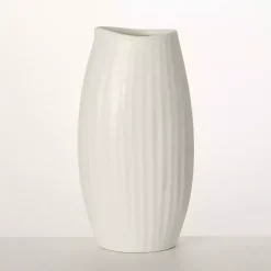 Discount Kirklands Home Modern Ribbed Ceramic Vase White