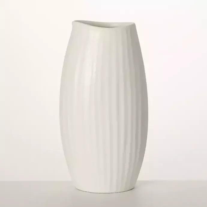 Discount Kirklands Home Modern Ribbed Ceramic Vase White