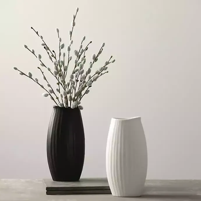 Discount Kirklands Home Modern Ribbed Ceramic Vase White