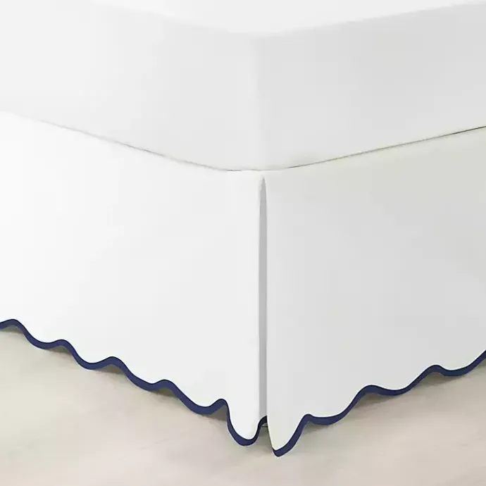 Online Kirklands Home White Navy Scalloped Coastal Queen Bed Skirt