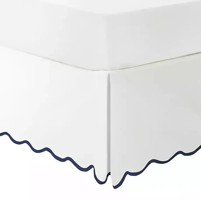 Kirklands Home White Navy Scalloped Coastal King Bed Skirt