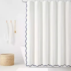 Outlet Kirklands Home White Navy Scalloped Coastal Shower Curtain