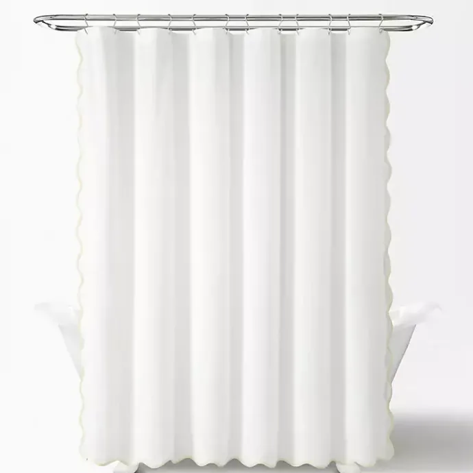 Sale Kirklands Home White Neutral Scalloped Coastal Shower Curtain