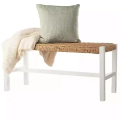 Sale Kirklands Home White Newport Wood and Rattan Bench Brown