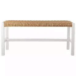 Sale Kirklands Home White Newport Wood and Rattan Bench Brown
