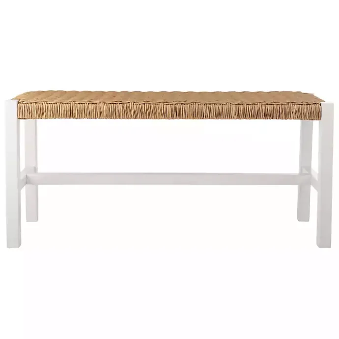 Sale Kirklands Home White Newport Wood and Rattan Bench Brown