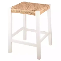 Kirklands Home White Newport Wood and Rattan Counter Stool Brown