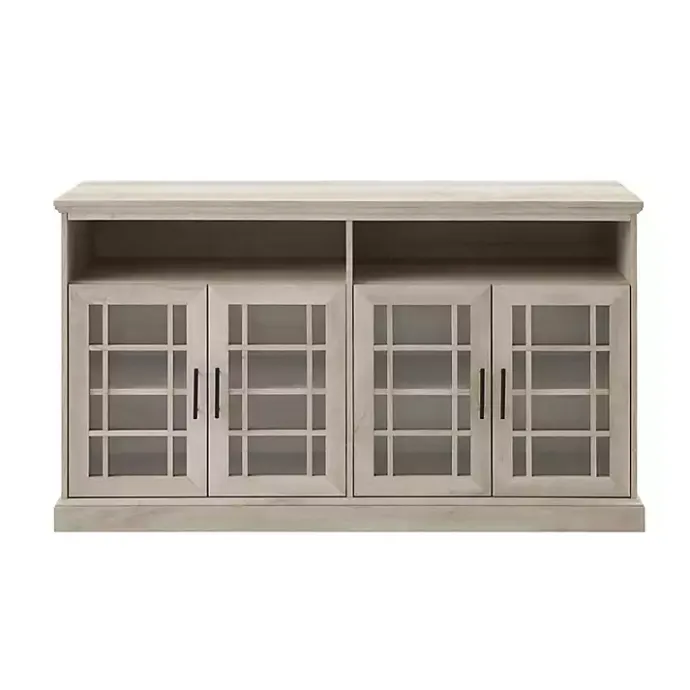 Discount Kirklands Home White Oak Glass Door TV Stand, 58 in. Ivory