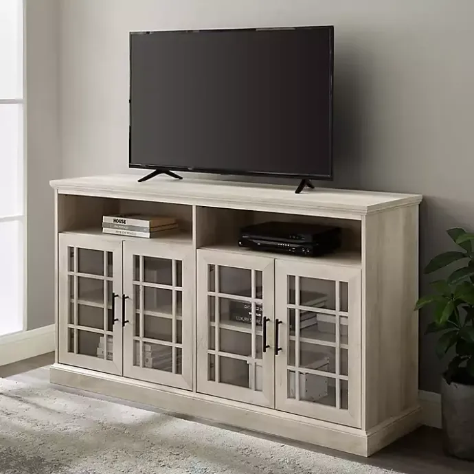 Discount Kirklands Home White Oak Glass Door TV Stand, 58 in. Ivory