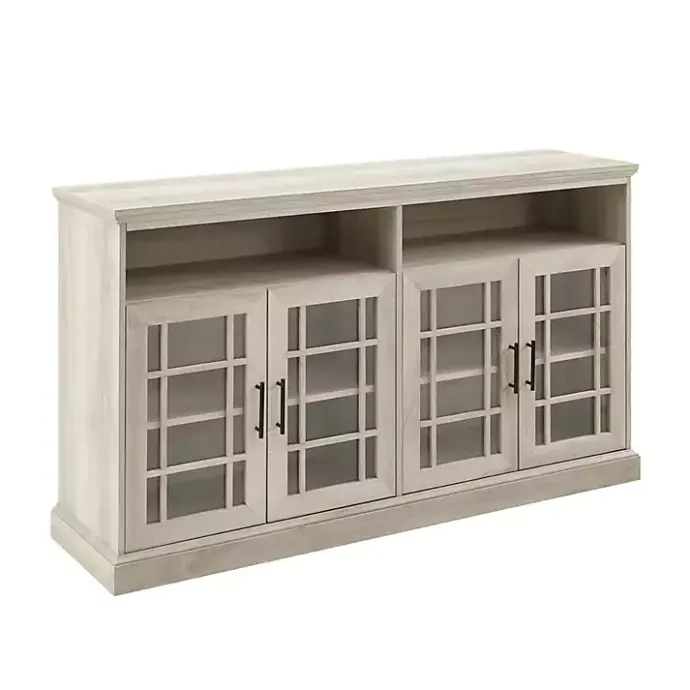 Discount Kirklands Home White Oak Glass Door TV Stand, 58 in. Ivory