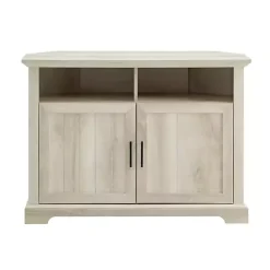 Sale Kirklands Home White Oak Grooved Door Corner TV Stand Ivory