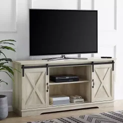 Outlet Kirklands Home Oak Sliding Barn Door TV Stand White