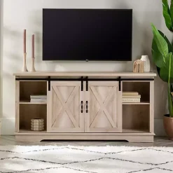 Outlet Kirklands Home Oak Sliding Barn Door TV Stand White