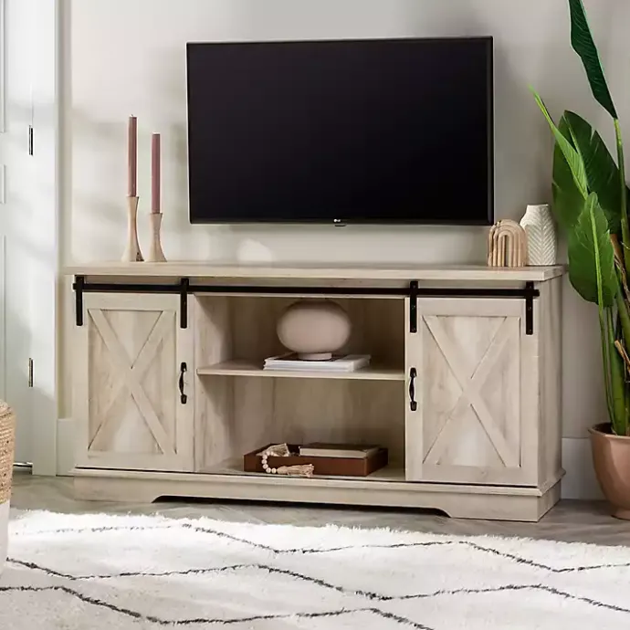 Outlet Kirklands Home Oak Sliding Barn Door TV Stand White
