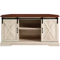 Discount Kirklands Home White Oak Sliding Barn Doors Corner TV Stand Ivory
