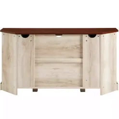 Discount Kirklands Home White Oak Sliding Barn Doors Corner TV Stand Ivory