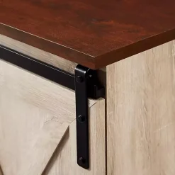 Discount Kirklands Home White Oak Sliding Barn Doors Corner TV Stand Ivory