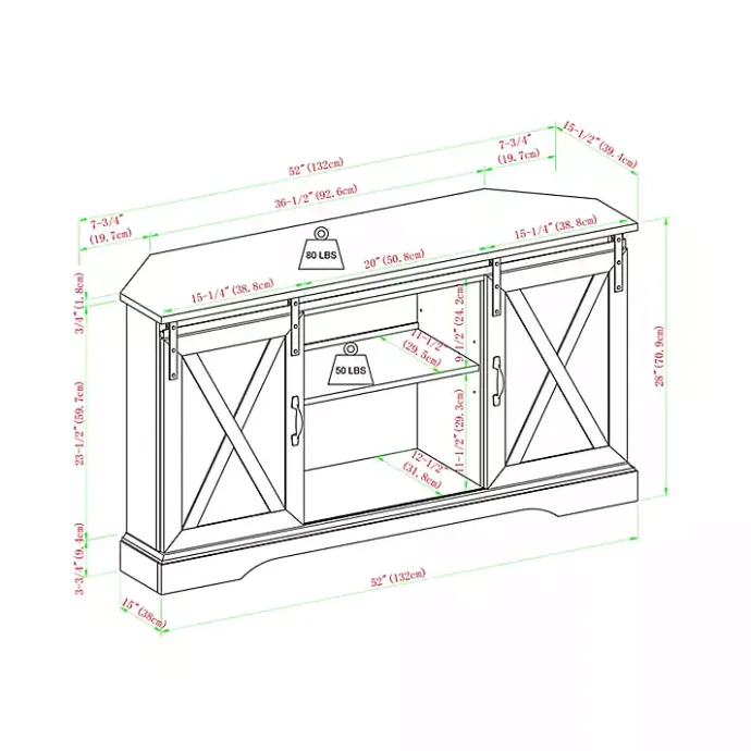 Discount Kirklands Home White Oak Sliding Barn Doors Corner TV Stand Ivory
