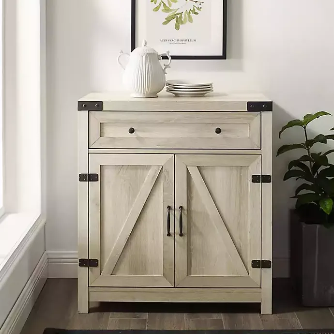 Clearance Kirklands Home Oak Wash Wooden and Metal Barn Door Cabinet White