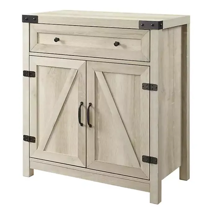 Clearance Kirklands Home Oak Wash Wooden and Metal Barn Door Cabinet White