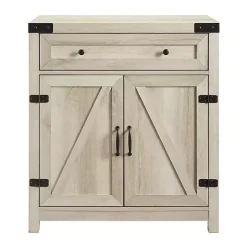 Clearance Kirklands Home Oak Wash Wooden and Metal Barn Door Cabinet White
