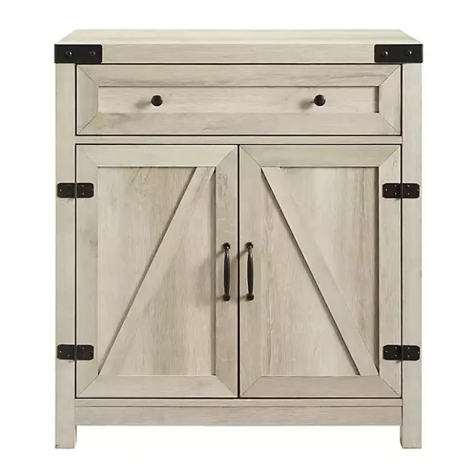 Clearance Kirklands Home Oak Wash Wooden and Metal Barn Door Cabinet White