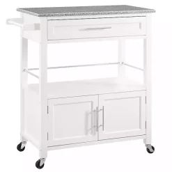 Best Kirklands Home White Parker Granite Top Rolling Kitchen Cart