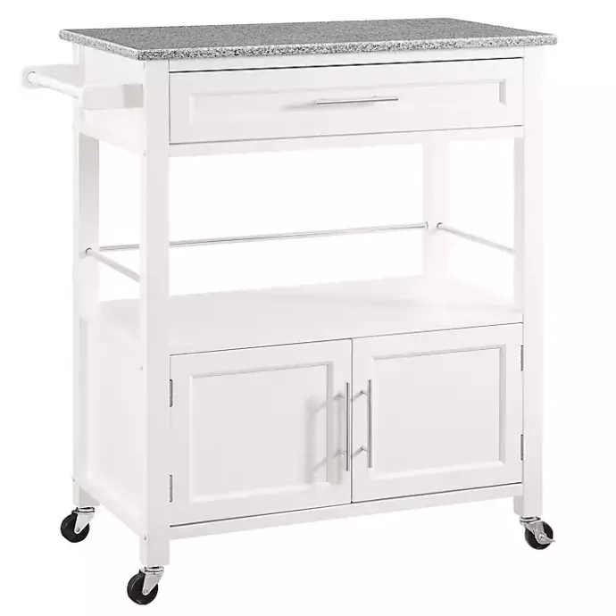 Best Kirklands Home White Parker Granite Top Rolling Kitchen Cart