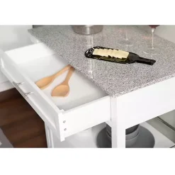 Best Kirklands Home White Parker Granite Top Rolling Kitchen Cart